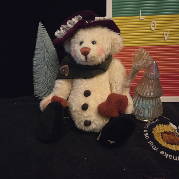 GANZ Cream Teddy Bear with Purple Hat and Green Scarf